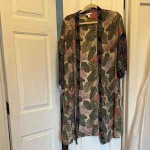 Time and Tru Leaf Print Kimono Cardigan - Green, Pink, Navy